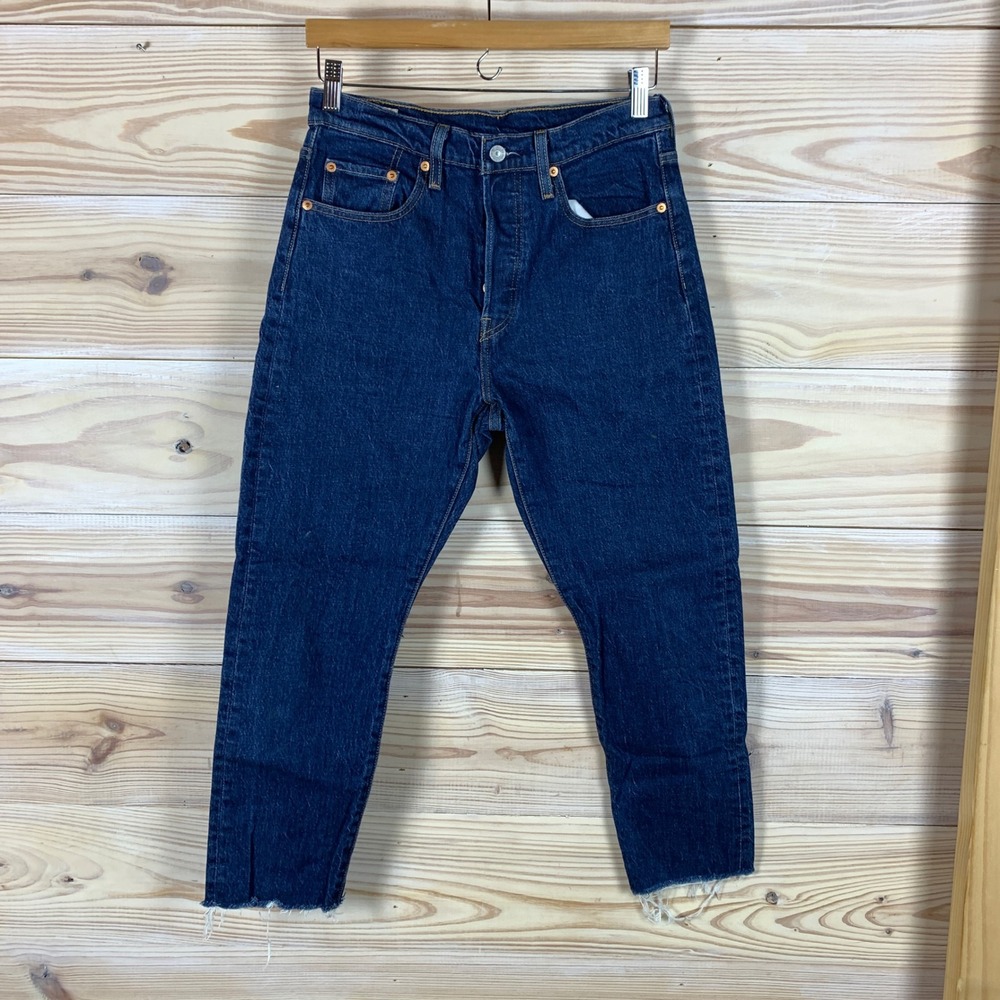 Levi's 501 Skinny Jeans Women 30 Dark Wash Raw Hem High Rise Button Fly Denim